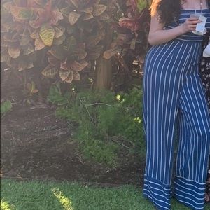 Blue and white stripped jumpsuit